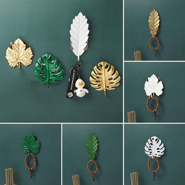 

creative golden leaf shape hook home decoration purse coat rack wall key hanger does not punch hanging hooks & rails