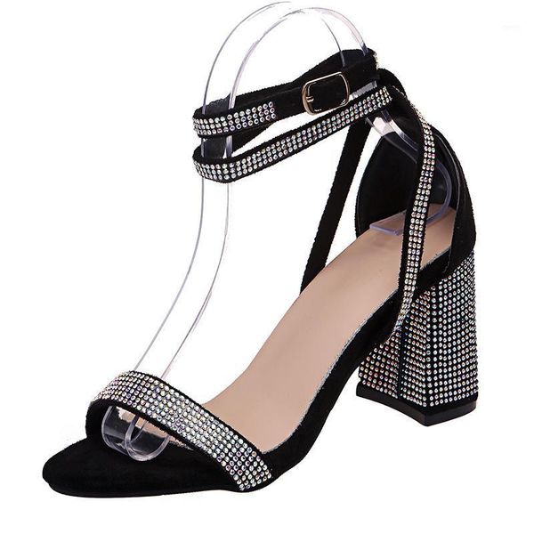 

dress shoes 2021 summer fashion rhinestone chunky heels women sandals broken diamond high ladies open toe, Black