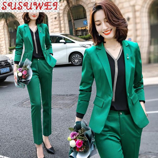 

large size s-4xl female suit pants two-piece autumn and winter slim fit ladies blazer casual business wear women's two piece, White