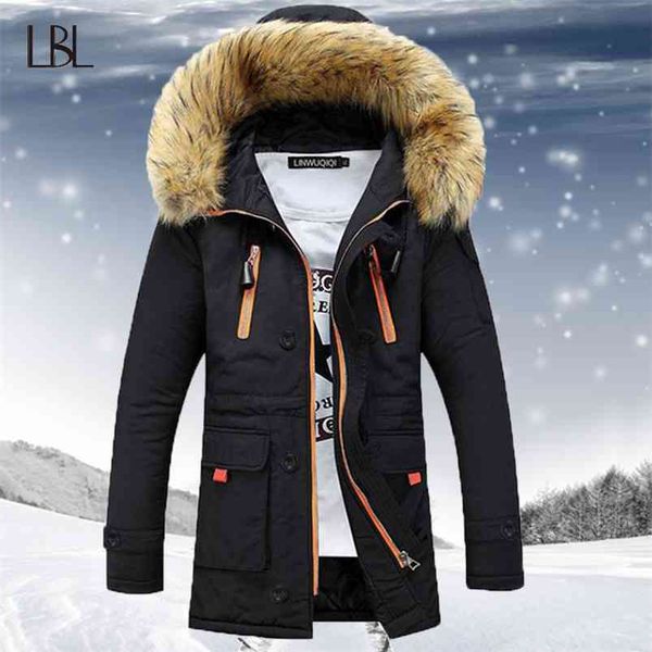 

thicken men's winter faux fur collar long thick parkas jacket men outwear hooded windbreaker male outdoor -30 degree snow jacket 210913, Black