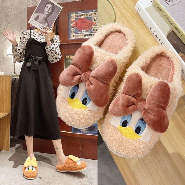 

slippers cute cotton plush female autumn and winter home indoor fashion warm shoes womens non-slip soft furry, Black