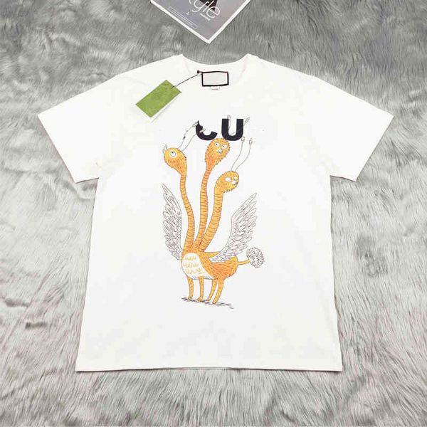 

summer new three headed alphabet print t-shirt round neck loose male and female couple short sleeves, White