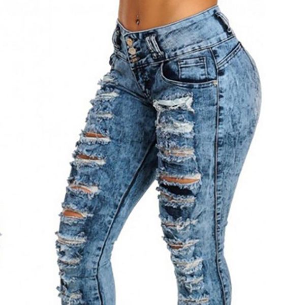 

women's jeans womens slim fit with ripped holes fashion women quality blue pants size s-3xl