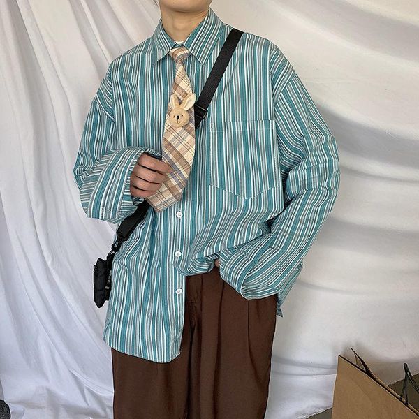 

spring cotton striped shirt men's fashion retro casual men streetwear korean loose long sleeve shirts mens dress, White;black