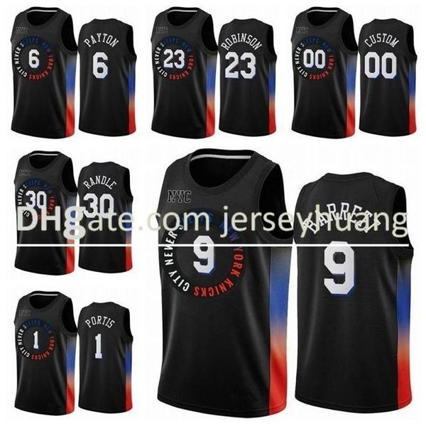 

new york\rknicks\rmen kids 9 rjbarrett kevin knox ii youth 2020/21 swingman city\rnba basketball jersey black icon edition