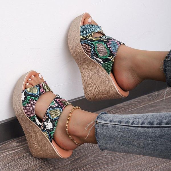 

slippers 2021 womens high heels thick bottom shoes ladies rome summer wedges sandals woman women platform mules, Black