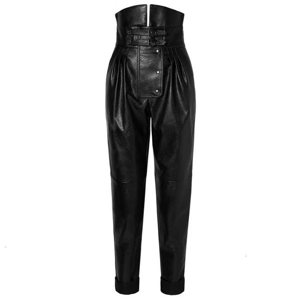 

women's pants & capris 2021 fashion high-waisted leather pants, Black;white