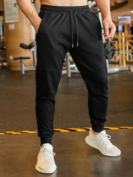 

men drawstring waist solid sweatpants e9m6#, Black