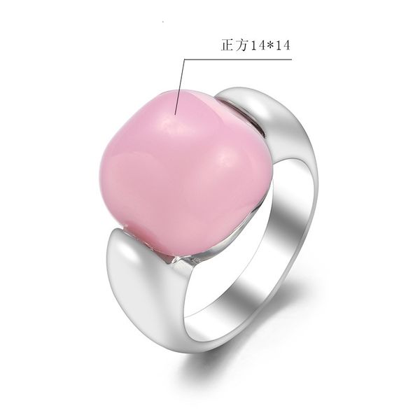 

wind couple ring female square pink stone jewelry girl heart, Slivery;golden
