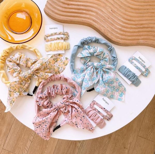 

hair accessories boutique girls gift set bowknot flower princess clips elastic rubber bands barrette hairpin headbands t31, Slivery;white