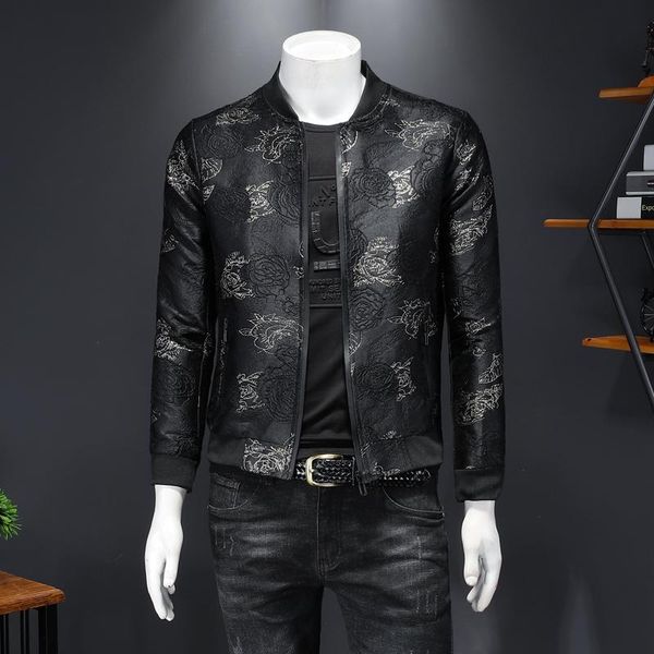 

autumn jacket casaca hombre floral men's korean jacquard bomber print, Black;brown