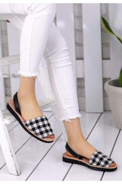 

sandals women's black white plaid