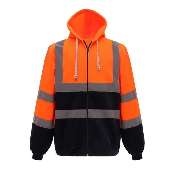 

men's hoodies & sweatshirts men striped patchwork hooded jacket reflective high visibility workwear coat hi vis, Black