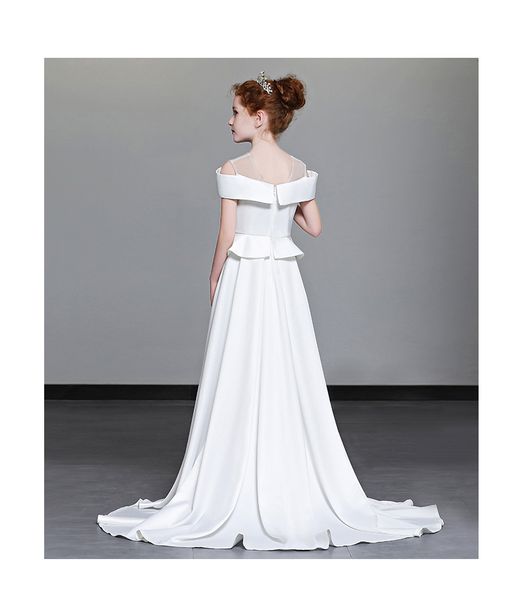 2022 macacão de cetim vestidos concurso para ocasião especial ombro frio plissado bolso pantsuit vestido da menina flor wedding265q