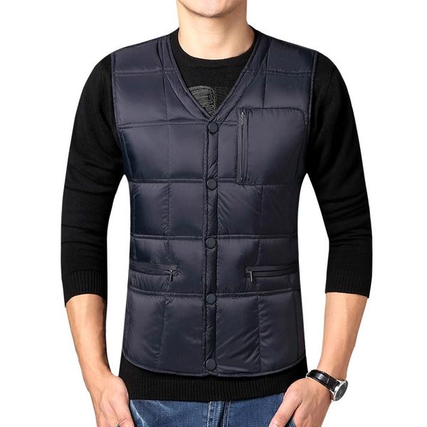 

men's vests winter slim mens sleeveless warm thicken casual cotton waistcoat outwear v-neck g087, Black;white