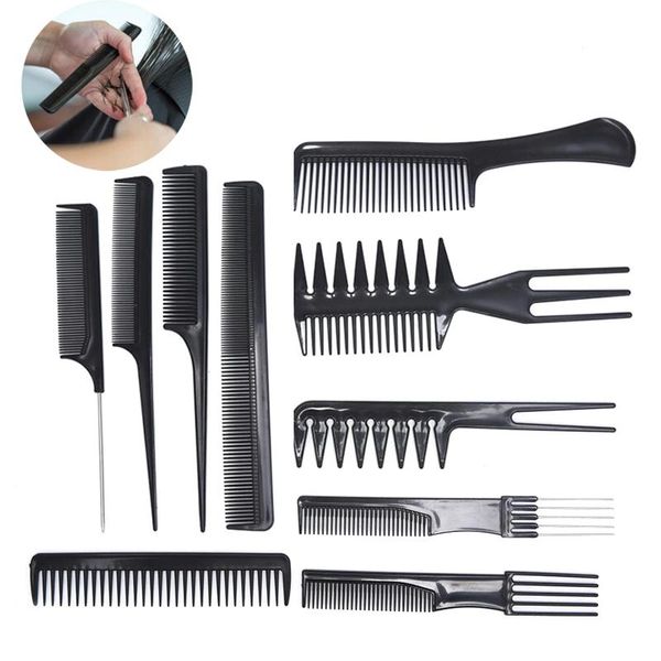 

10pcs/set multifunctional hair design detangler comb makeup barber haircare styling tool set anti-static hairdressing combs brushes, Silver