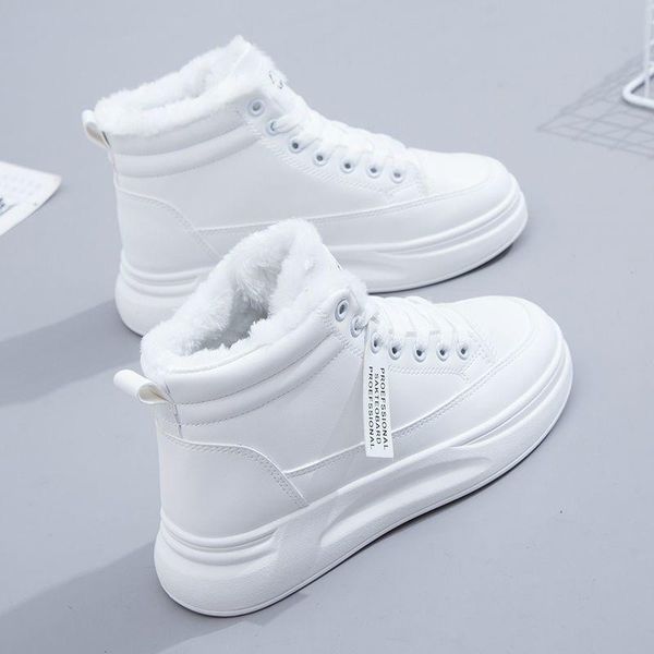 

boots winter women shoes warm fur plush lady casual lace up fashion sneakers platform snow big size, Black