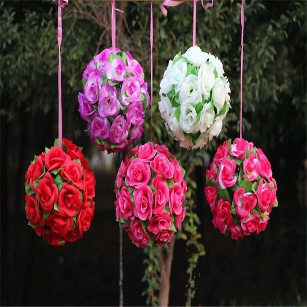 

silk flowers ball pomander kissing balls wedding decorations artificial roses for garden market party decoration decorative & wreaths