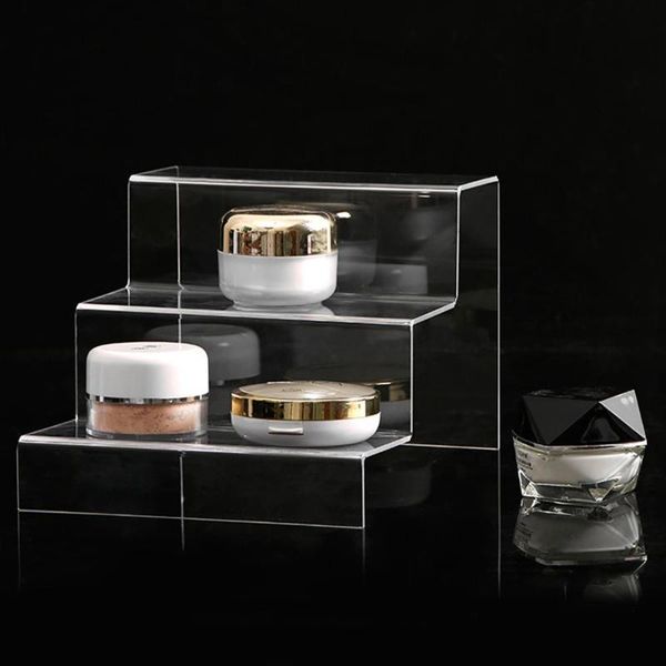 

three-tier acrylic cosmetic nail polish ladder frame perfume jewelry display rack transparent shelf store tools storage boxes & bins