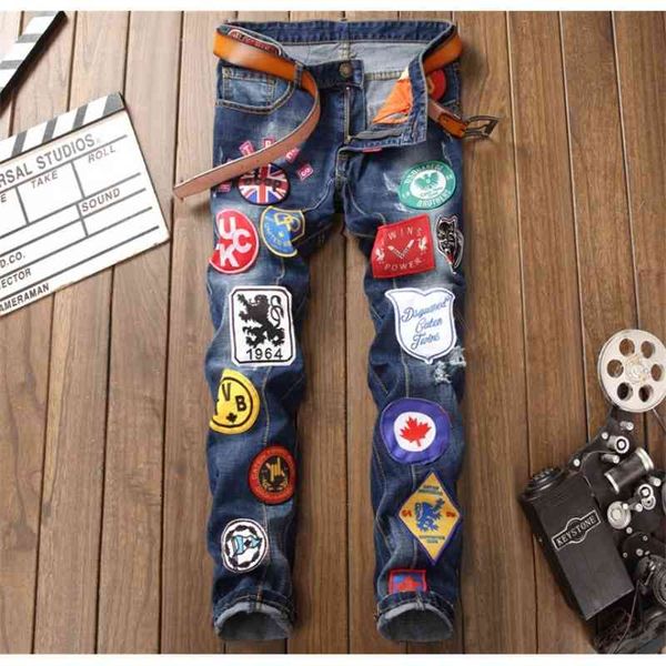 

jean italy hole denim blue-embroidered brim pants with luxury zipper r men jeans