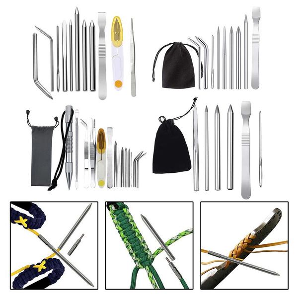 

outdoor gadgets stainless steel paracord stitching set lacing flattener needles smoothing tool with velvet bag for laces bracelet