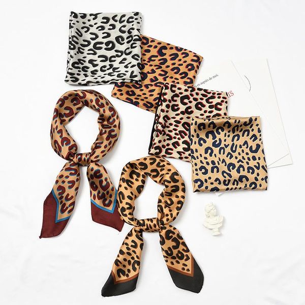 

scarves 70*70cm leopard print women fashion small squares silk scarf 2021 four seasons available 35 styles head hair tie, Blue;gray