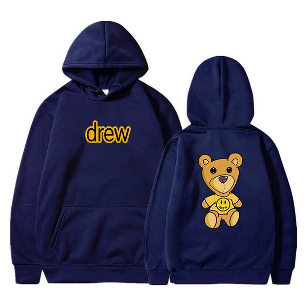

20212021 fashion brand drew bear print men's and women's new autumn and winter couple's hoodies, White;black