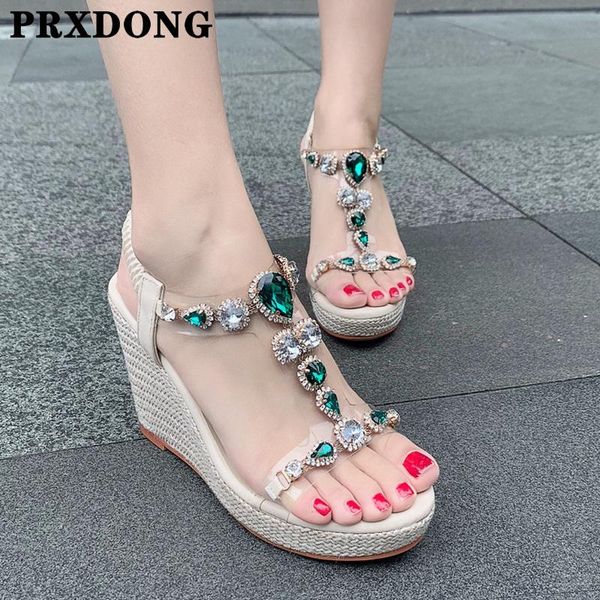 

summer women sandals wedges high heels t-strap rhinestone platform shoes woman dress party wedding gladiator sandal, Black