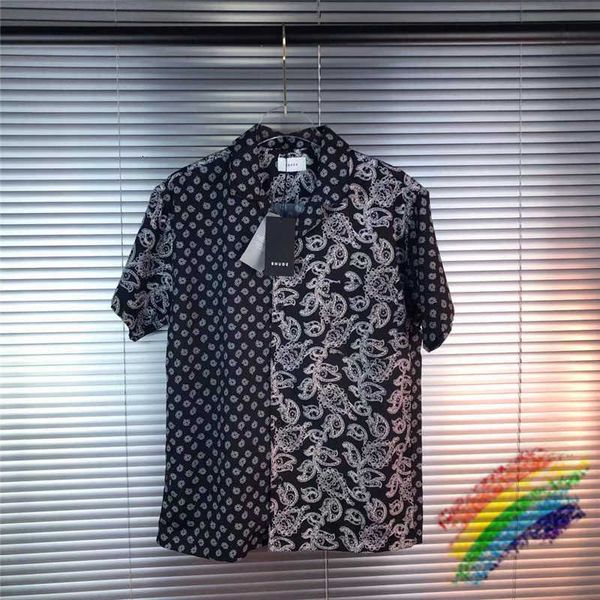 

men's t-shirts t shirts pacthwork rhude shirt men women 1:1 streetwear cashew flower buttoned fjb2, White;black