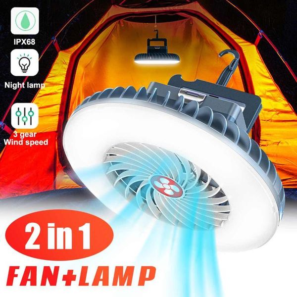 

rechargeable portable high brightness led fan light camping lamp ipx68 waterproof emergency night market lanterns