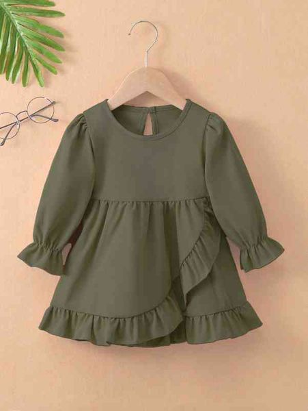 

baby flounce sleeve ruffle trim wrap dress she, Red;yellow