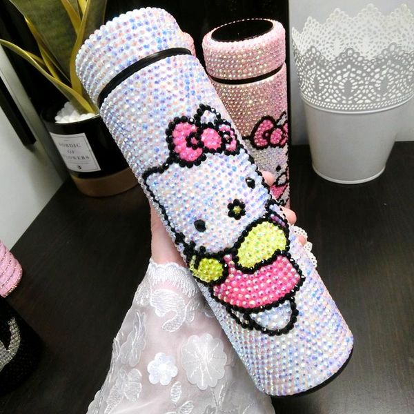 

water bottles 500ml kawaii kitty insulated tumbler glitter cup vacuum flasks thermal stainless steel gifts for kid women