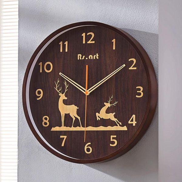 

wall clocks nordic wooden clock deer chinese art modern creative silent simple living room relojes home decor da60wc