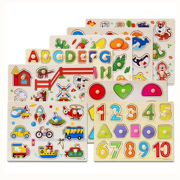 

wooden jigsaw puzzle toys cartoon animal digital letter fruit hand grab board set baby toys educational montessori wooden puzzle