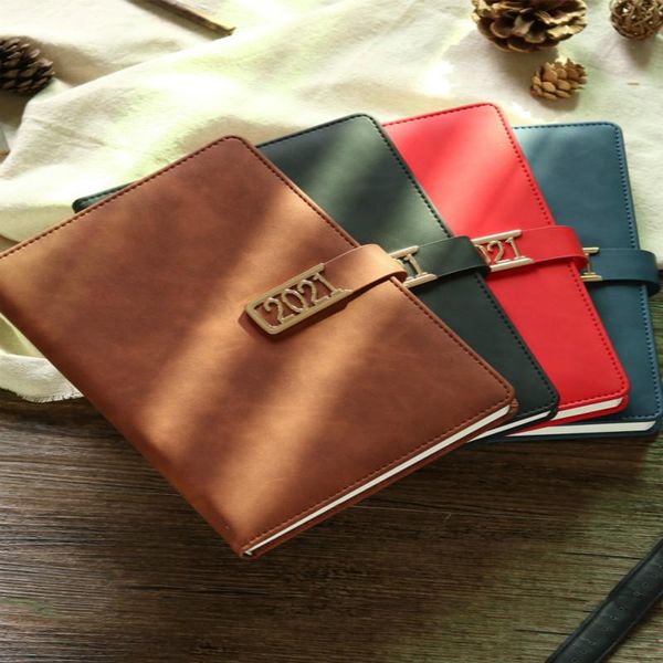 

notepads 2021 a5 dairy notepad with lock personal business notebook leather soft cover squred plan book for records office accessories, Purple;pink