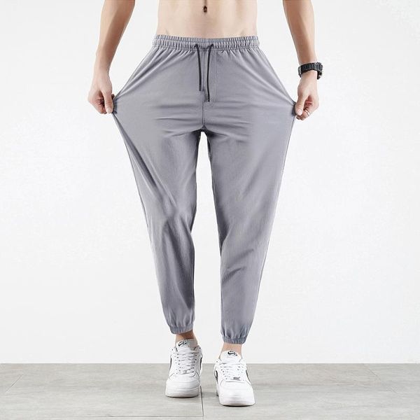 

men's pants large size ice silk summer quick drying air conditioning leisure sports korean fashion loose 9-point, Black
