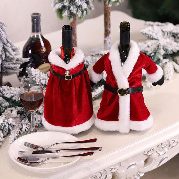 

red christmas wine bottle cover christmas dress wine bottle set xmas skirt wine bottle decoration creative bag hh9-3607