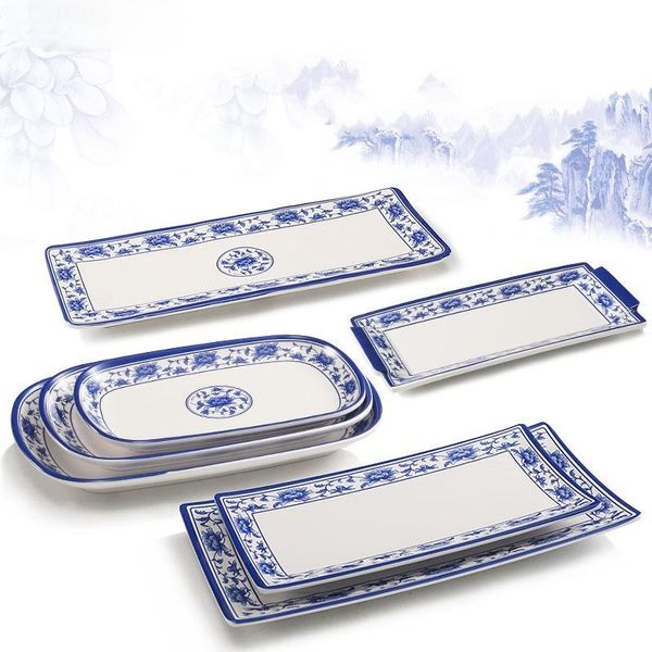 

dishes & plates blue and white porcelain chinese style imitation is not easy to break rectangular plate restaurant kitchen supplies