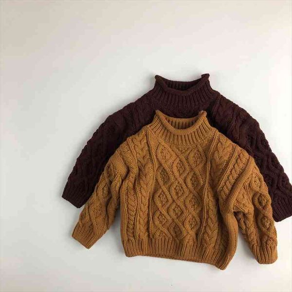 

0 6yrs children girls sweater autumn kids turtleneck collar warm winter knitted outfits, Blue