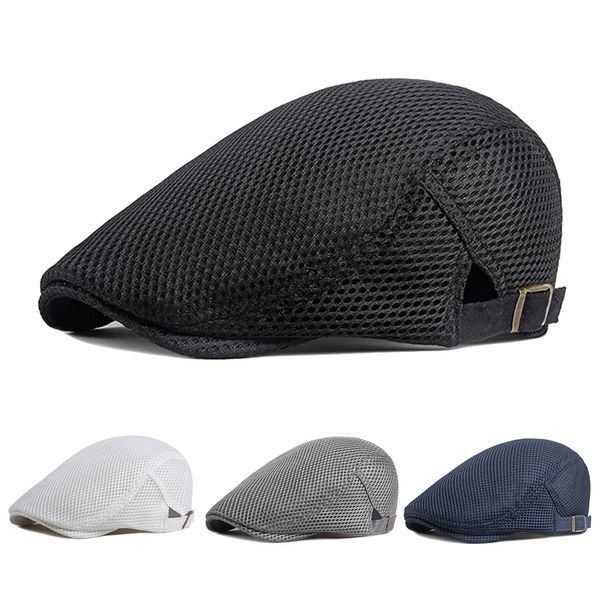 Cappelli da uomo Cappellini da strillone in rete traspirante Cappelli casual da esterno estivi Cappello da golf unisex Berretto piatto solido di moda per berretto da donna