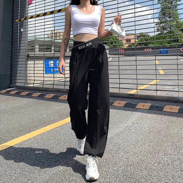 

women's pants & capris streetwear high waist letter stripe black sweatpants joggers women baggy 2021 harajuku wide trousers oversize, Black;white