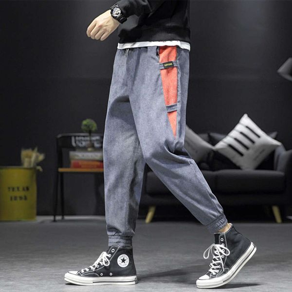 

men's pants autumn and winter large trend corduroy loose casual korean cropped dd5p, Black