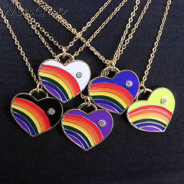 

pendant necklaces female enamel rainbow heart choker for women multicolor necklace fashion party jewelry gift, Silver