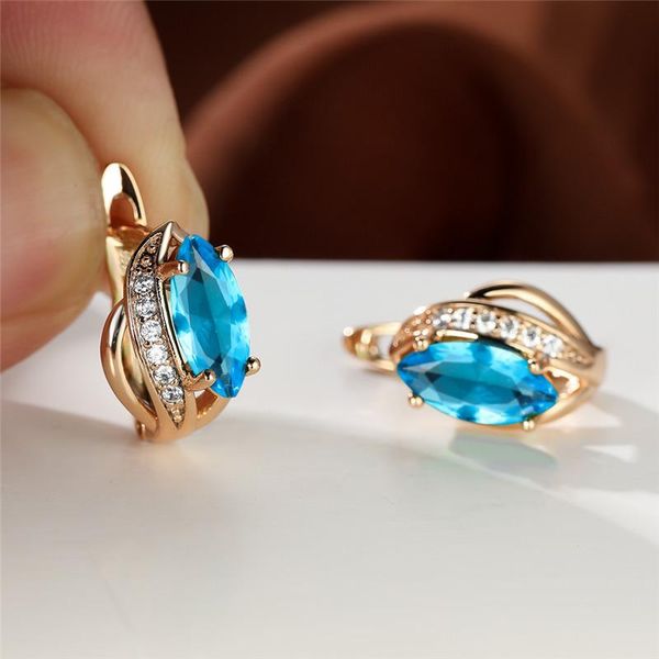 

hoop & huggie marquise crystal small earrings rainbow zircon geometric stone creative rose gold color wedding for women, Golden;silver