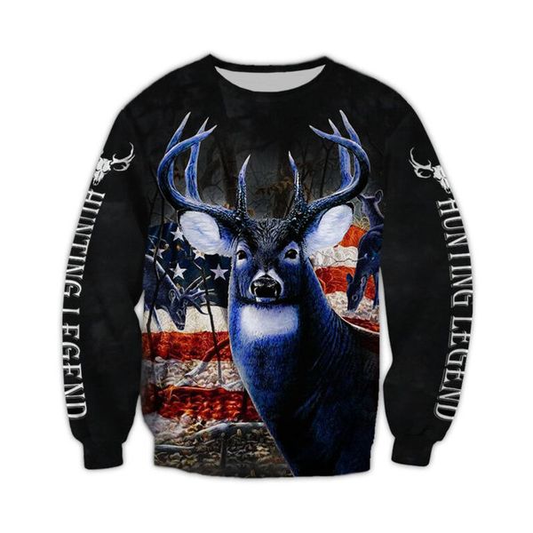 

original dark blue deer natural men's 3d printed hoodie visual impact party punk gothic round neck american sweater hoodie, Black