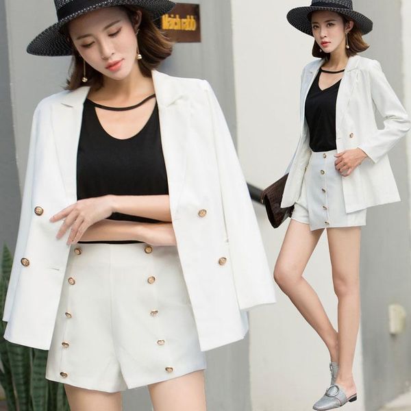 

women's suits & blazers women blazer short pant suit two piece set pants double-breasted shorts trouser casual slim, White;black