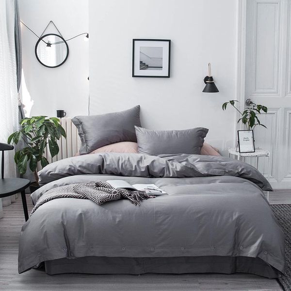 

bedding sets 100%cotton button duvet cover reversible set super soft comforter flat/fitted sheet pillowcases  king 4pcs