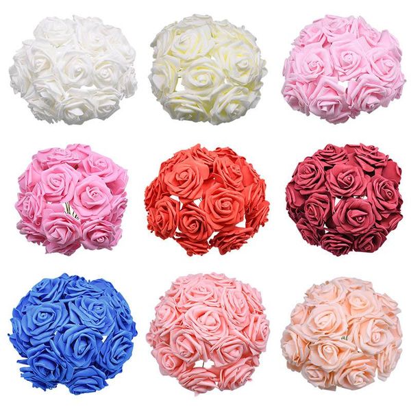 

24pcs 7cm flowers foam artificial rose bouquet for home garden party wedding decoration big with wire stem decorative & wreaths