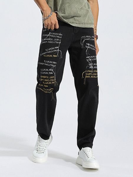 

men slogan graphic jeans y77k#, Blue