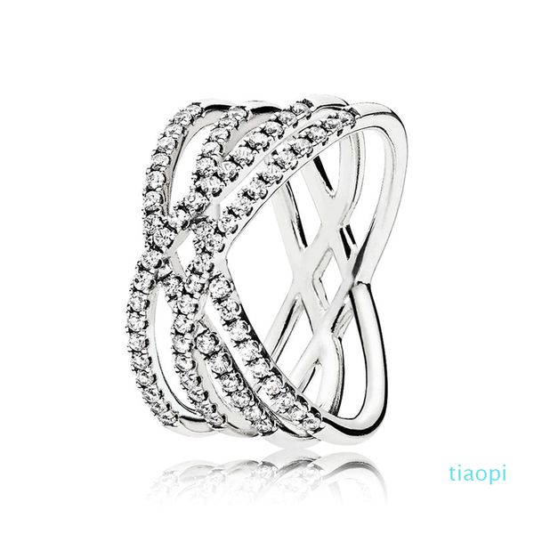 

wholesale-c lines 925 sterling silver ring cross intertwined cz diamond personality fashion applicable to pandora jewelry with box lady ring, Slivery;golden